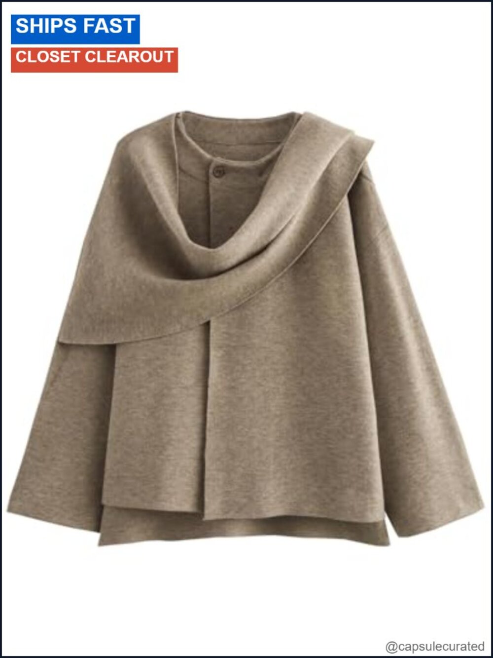 Oversized Knit Peacoat with Scarf Wrap Women's Winter Jacket